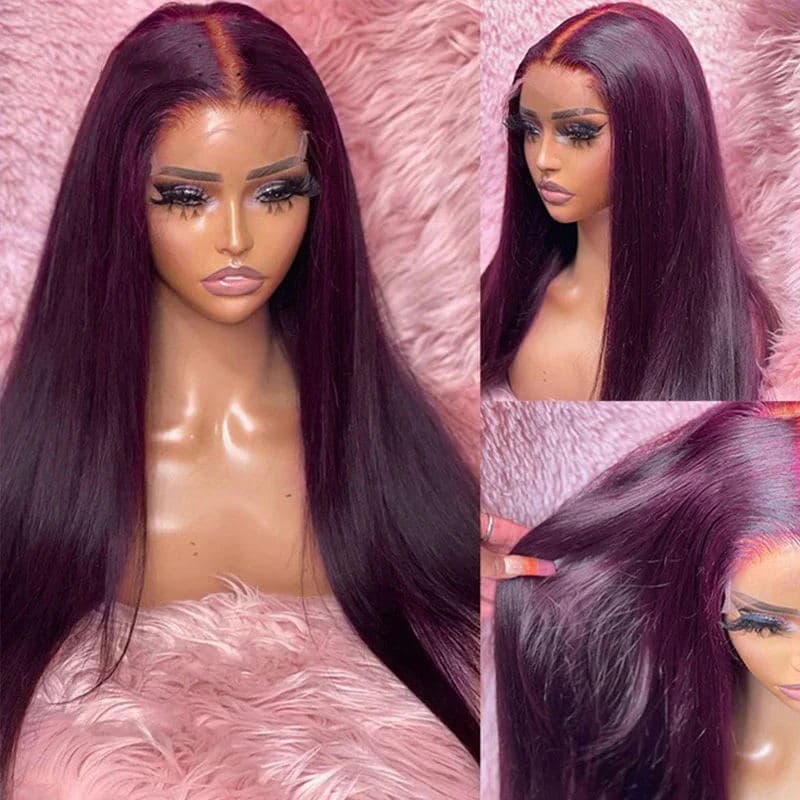 Hot&Pop Trendy Dark Purple Sugar Plum Colored 13x4 Lace Front Silky Straight/Body Wave Wig